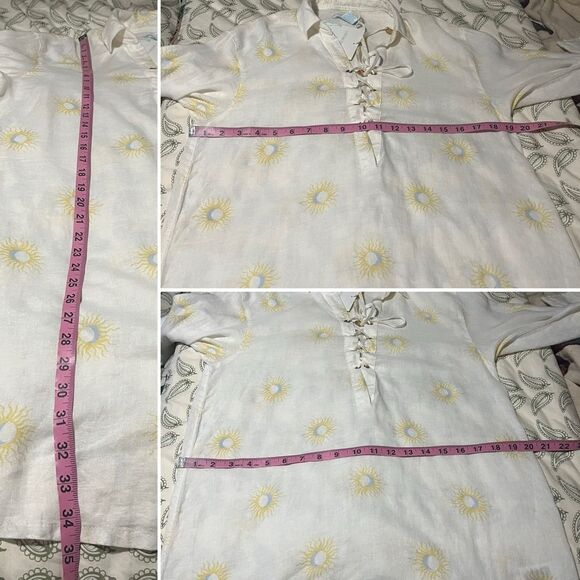 Cynthia Rowley Cream Yellow Sun Moon Linen Swim Coverup Tunic Shirt Dress S - Picture 9 of 9